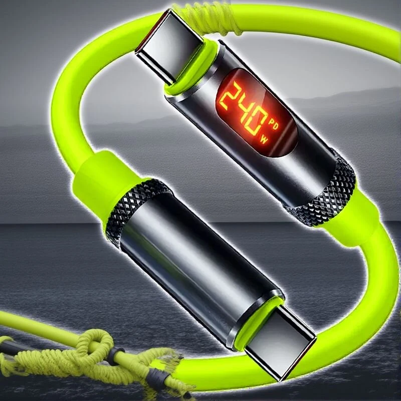 240W Super Fast Charging Cable with LED Display USB C To Type C Dual Type-C Quick Car Data Cable — view 2