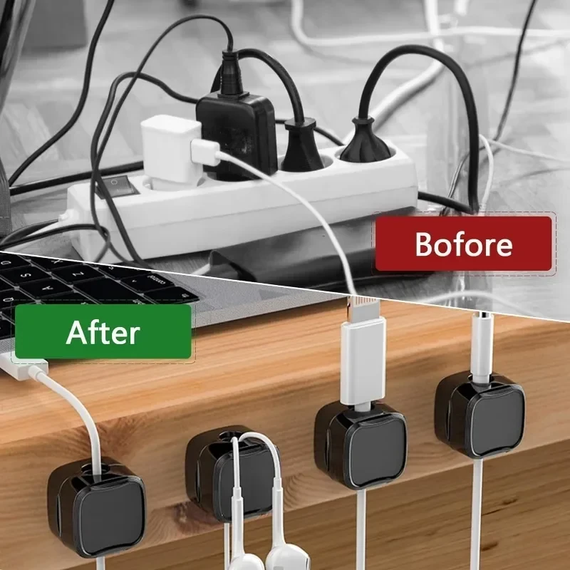24pcs Magnetic Cable Holder Square Cable Organization Mini Magnetic Cable Clips Self-Adhesive Adjustable Cable Holder Wire Keepe Manager for Home Office Desktop — view 3