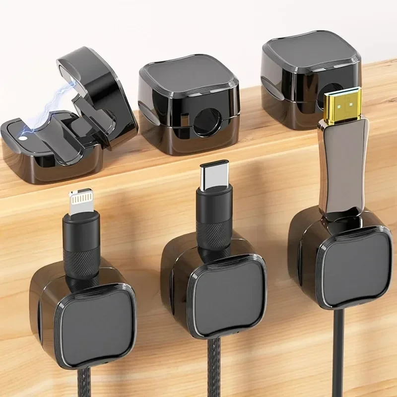 24pcs Magnetic Cable Holder Square Cable Organization Mini Magnetic Cable Clips Self-Adhesive Adjustable Cable Holder Wire Keepe Manager for Home Office Desktop — view 4