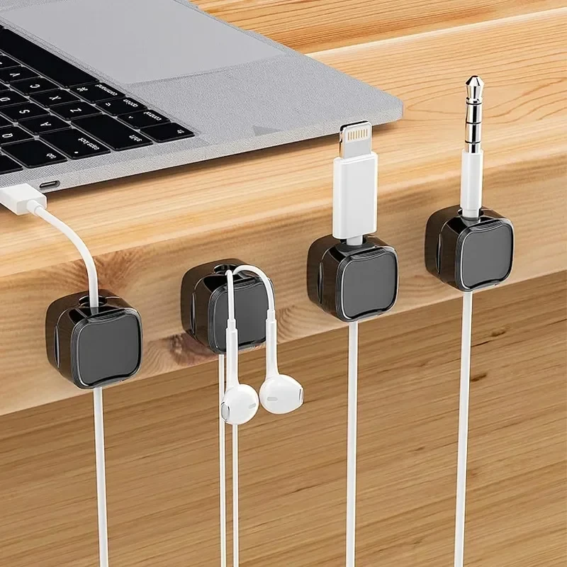 24pcs Magnetic Cable Holder Square Cable Organization Mini Magnetic Cable Clips Self-Adhesive Adjustable Cable Holder Wire Keepe Manager for Home Office Desktop — view 5