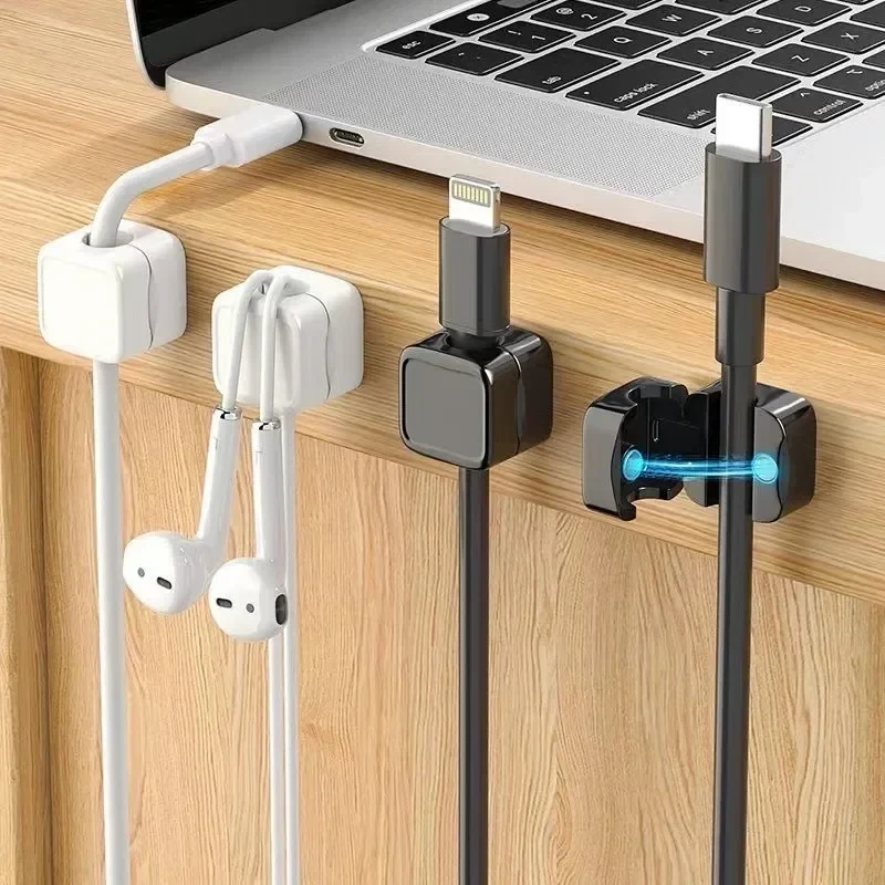 24pcs Magnetic Cable Holder Square Cable Organization Mini Magnetic Cable Clips Self-Adhesive Adjustable Cable Holder Wire Keepe Manager for Home Office Desktop — view 6