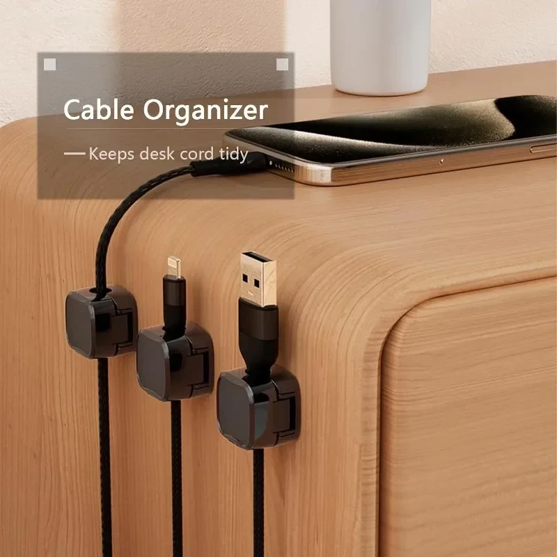 24pcs Magnetic Cable Holder Square Cable Organization Mini Magnetic Cable Clips Self-Adhesive Adjustable Cable Holder Wire Keepe Manager for Home Office Desktop — view 7