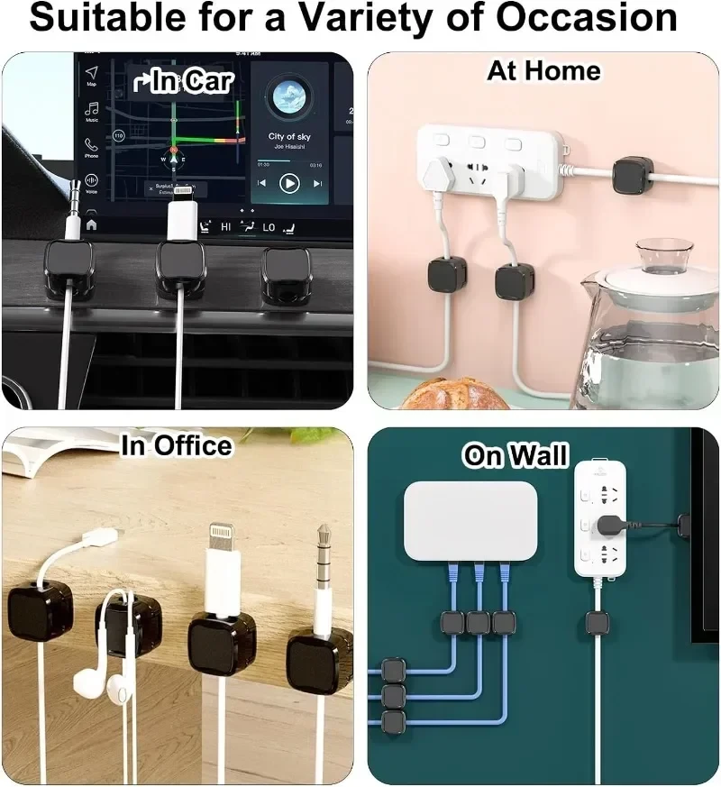 24pcs Magnetic Cable Holder Square Cable Organization Mini Magnetic Cable Clips Self-Adhesive Adjustable Cable Holder Wire Keepe Manager for Home Office Desktop — view 8