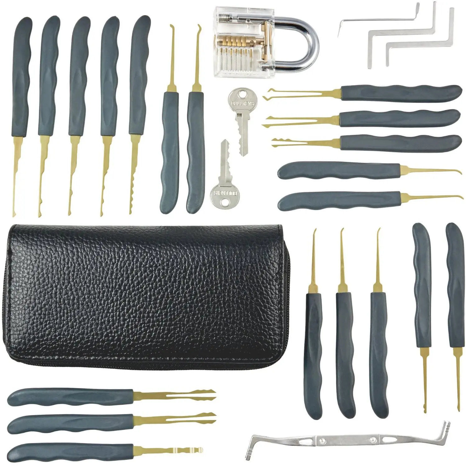 24pcs Single Hook Lock Pick Set with 1Pc Transparent Lock Locksmith Practice Training Skill Set — view 2