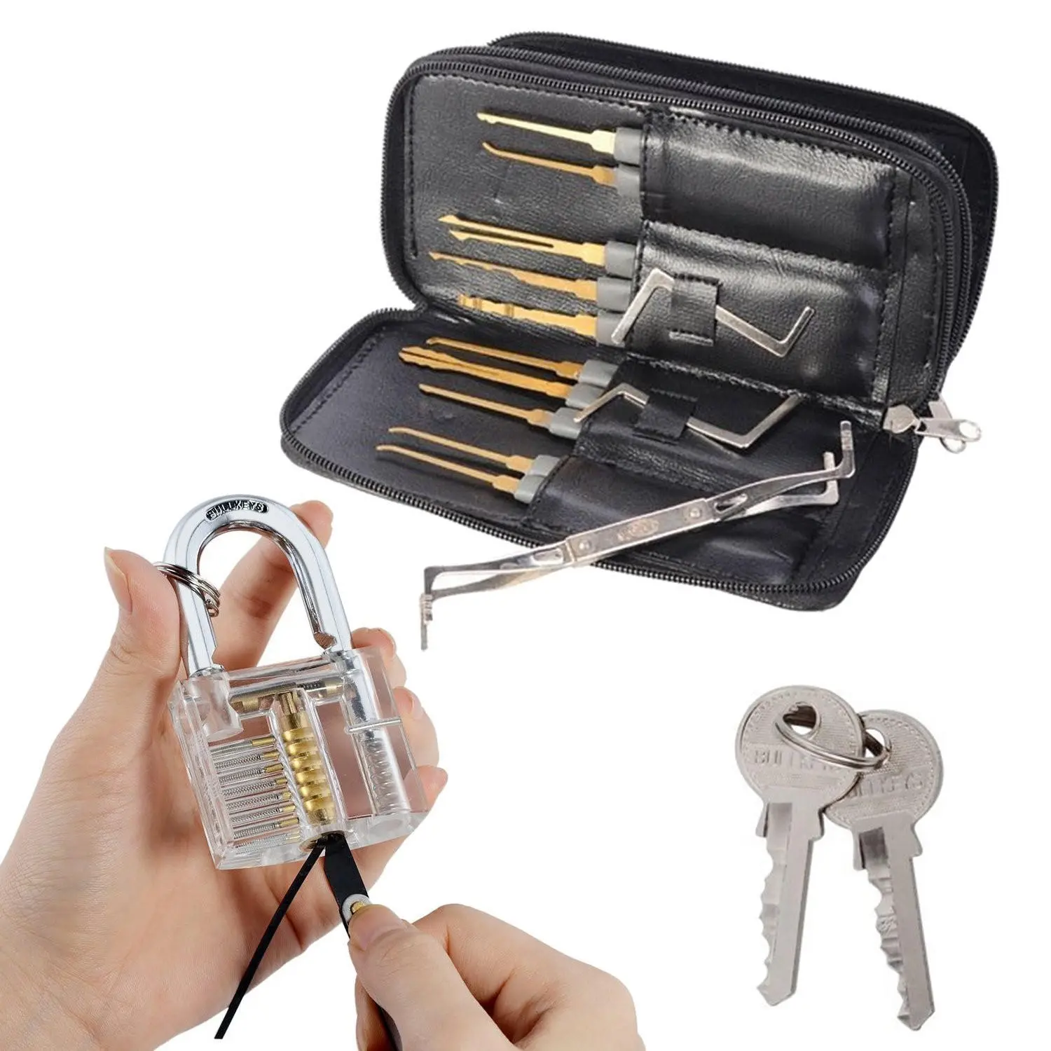 24pcs Single Hook Lock Pick Set with 1Pc Transparent Lock Locksmith Practice Training Skill Set — view 4