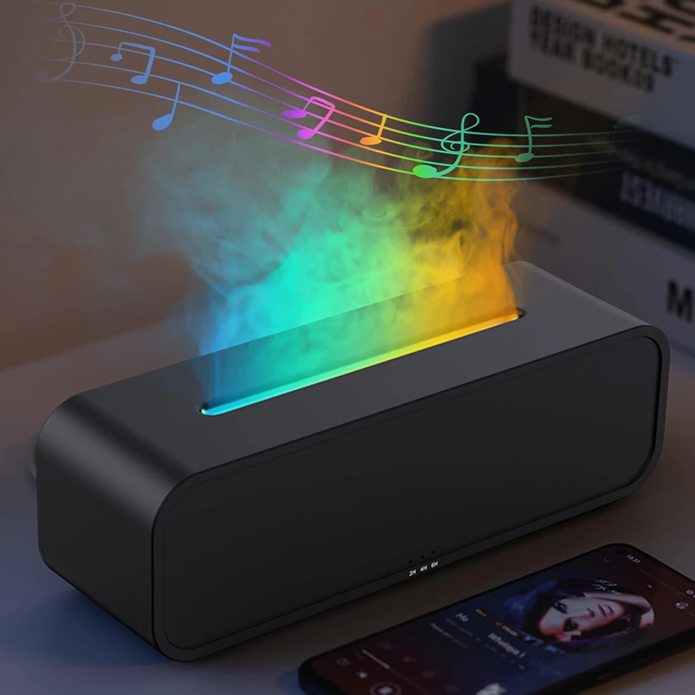 250ML Colorful Flame Aromatherapy Diffuser Dynamic Fire Flame  Cool Mist Humidifier with 7 Colors Light Remote Control Timer and Auto Off Function for Home Office — view 2