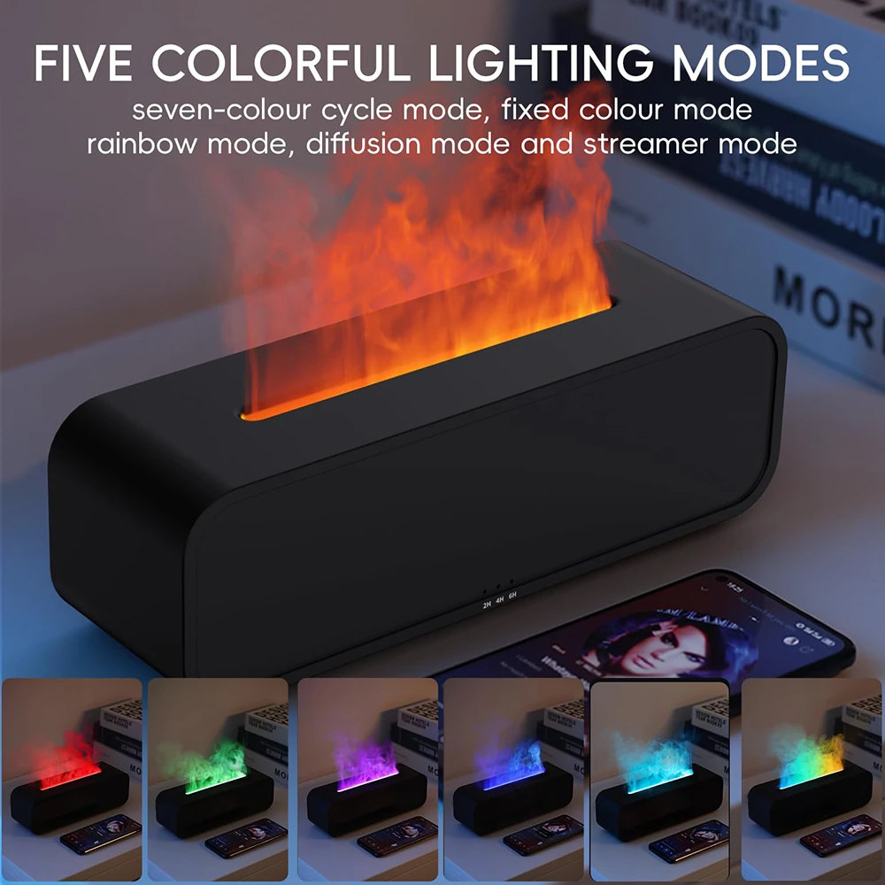 250ML Colorful Flame Aromatherapy Diffuser Dynamic Fire Flame  Cool Mist Humidifier with 7 Colors Light Remote Control Timer and Auto Off Function for Home Office — view 6