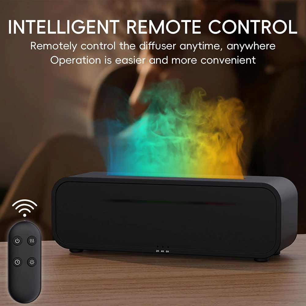 250ML Colorful Flame Aromatherapy Diffuser Dynamic Fire Flame  Cool Mist Humidifier with 7 Colors Light Remote Control Timer and Auto Off Function for Home Office — view 9