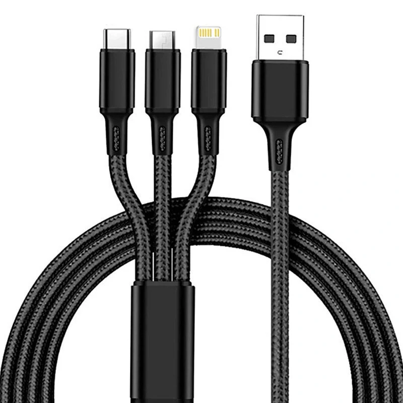 2A USB-A to Type-C/Micro/iP Cable Fast Charging Nylon Braided Core Line 1.2M Long for iPhone14 Pro for Huawei P50 for ViVo Y70s for Xiaomi Mi13 — Pricio