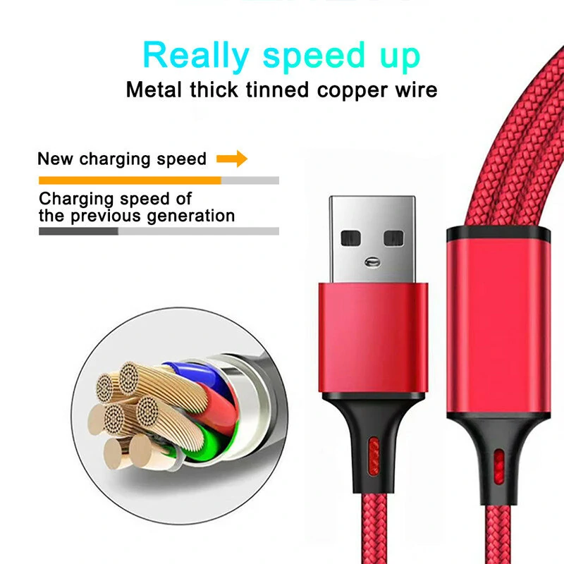 2A USB-A to Type-C/Micro/iP Cable Fast Charging Nylon Braided Core Line 1.2M Long for iPhone14 Pro for Huawei P50 for ViVo Y70s for Xiaomi Mi13 — view 5