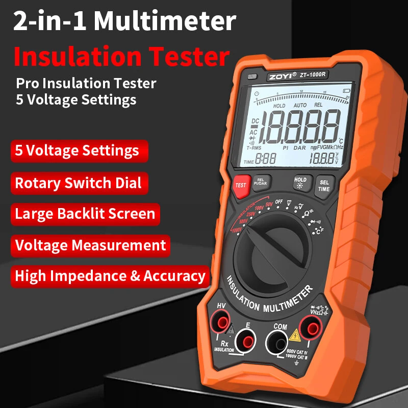 2in1 ZOYI ZT1000R Multimeter Insulation Tester 5 Voltage Settings 1000V AC DC True RMS High Accuracy Backlit Screen Professional Measuring Tool — view 3