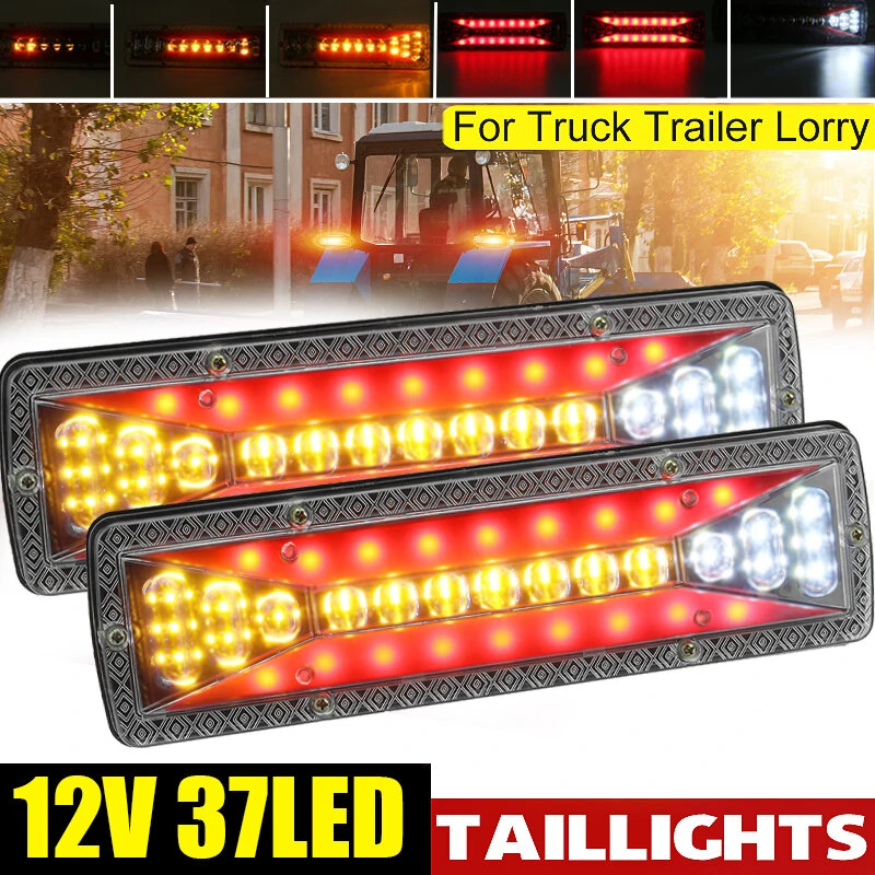 2pcs 12V 37LED Flowing Rear Tail Light Turn Signal Brake Reverse Lamp For Trailer Truck Lorry — view 3
