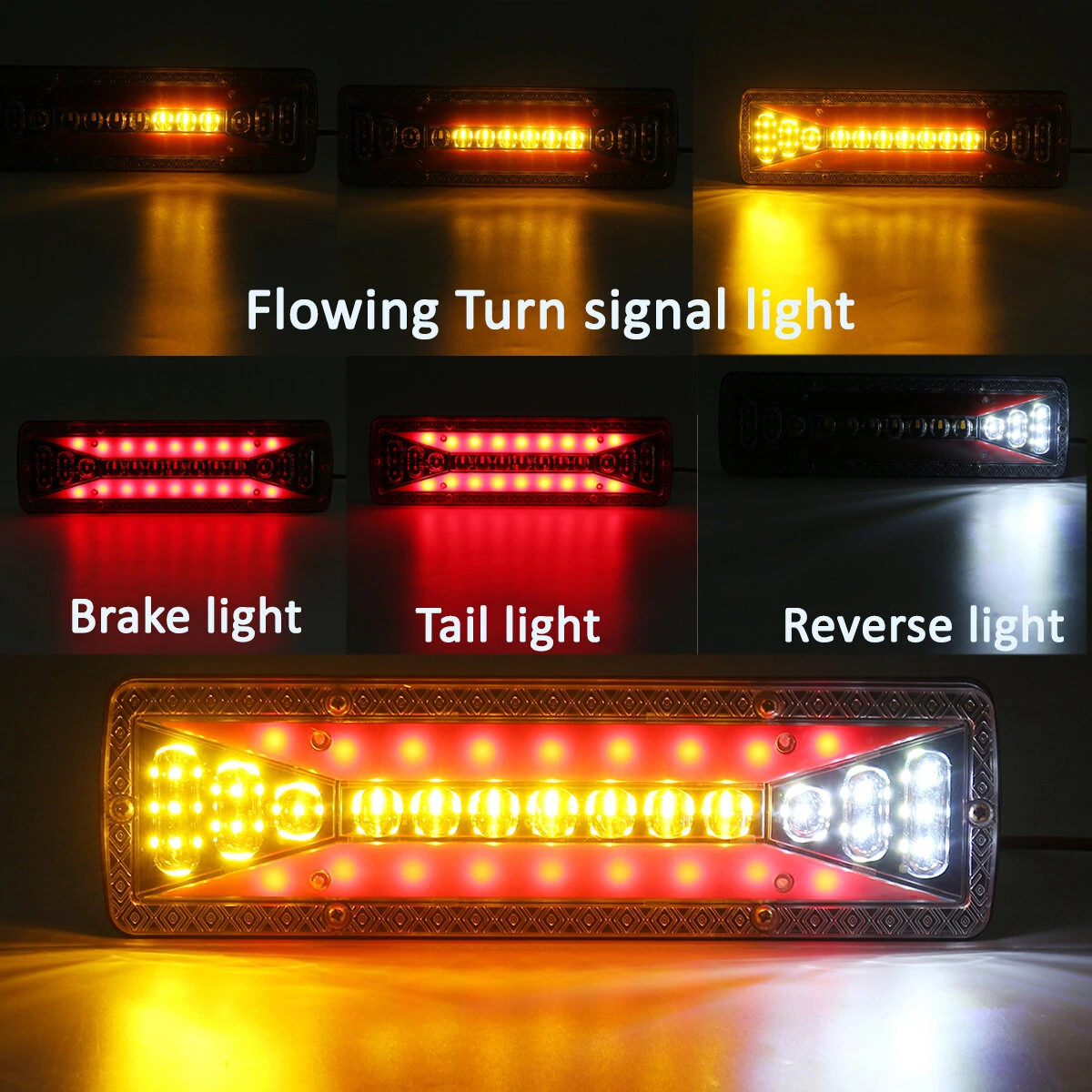 2pcs 12V 37LED Flowing Rear Tail Light Turn Signal Brake Reverse Lamp For Trailer Truck Lorry — view 6
