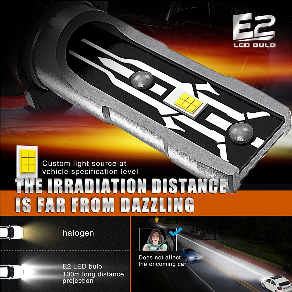2PCS 30000LM E2 Canbus LED Headlight H4 H7 H11 Car Front LED Fog Lamp Bulbs DC9-18V Hi-Low Beam — view 7
