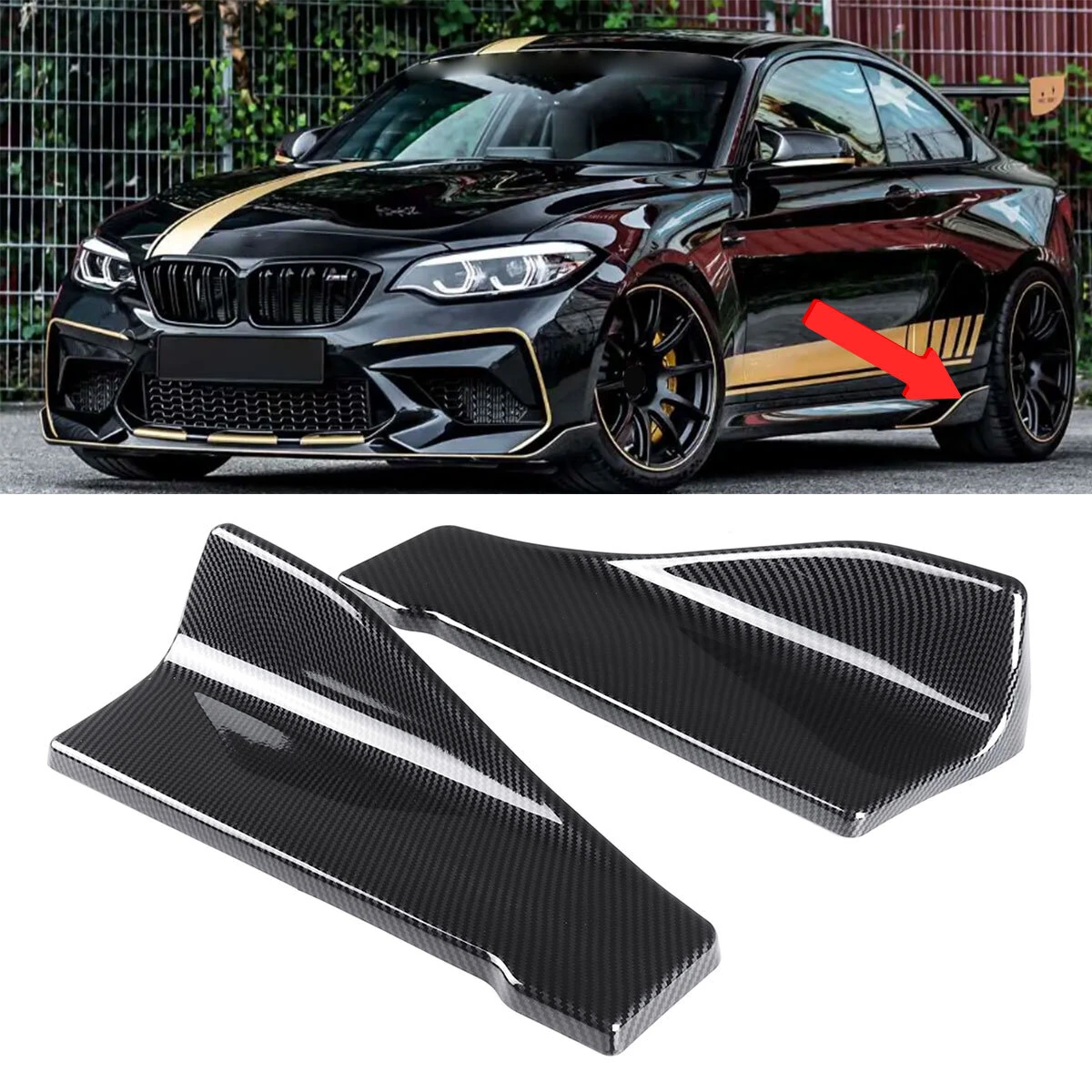 2pcs 35cm Carbon Fiber Universal Car Side Skirt Rear Bumper Lip Splitter Winglet Aprons Mudguards — Pricio