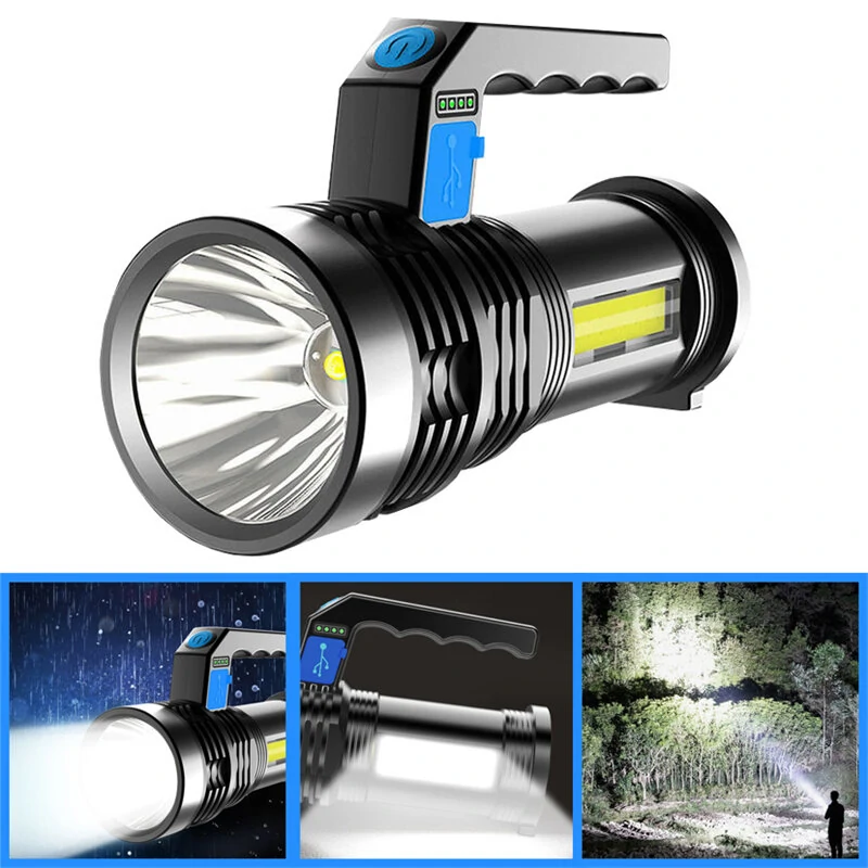 2PCS BIKIGHT P500 Double Light 500m Long Range Strong Flashlight with COB Sidelight USB Rechargeable Powerful Handheld Spotlight LED Searchlight — Bikight