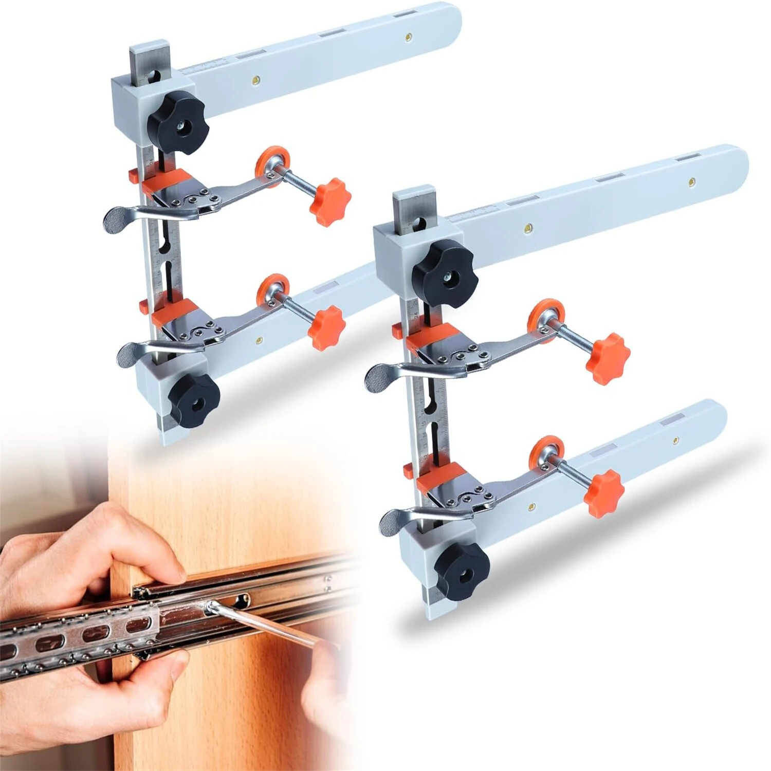 2Pcs DIY Furniture Cabinet Drawer Guide Aid Fixed Carpenter Tools Decoration Necessary Track Guide Installation Fixed Tools Lengthened Bracket Connection Design Stainless Steel Adjustable Height — view 8