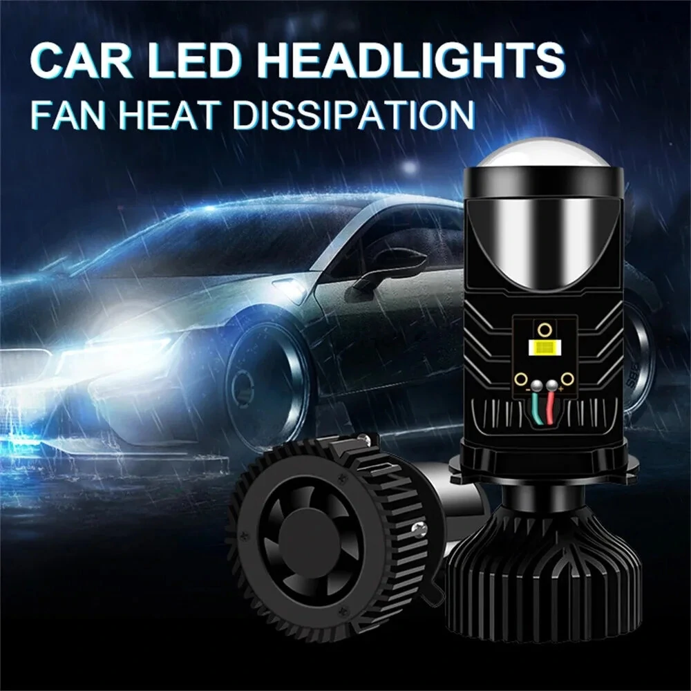 2pcs H4 LED Projector Mini Lens Auto Car LED Headlight Bulb Kit Conversion High & Low Beam 6000K Turbo Fan Car Light Lamp — view 3