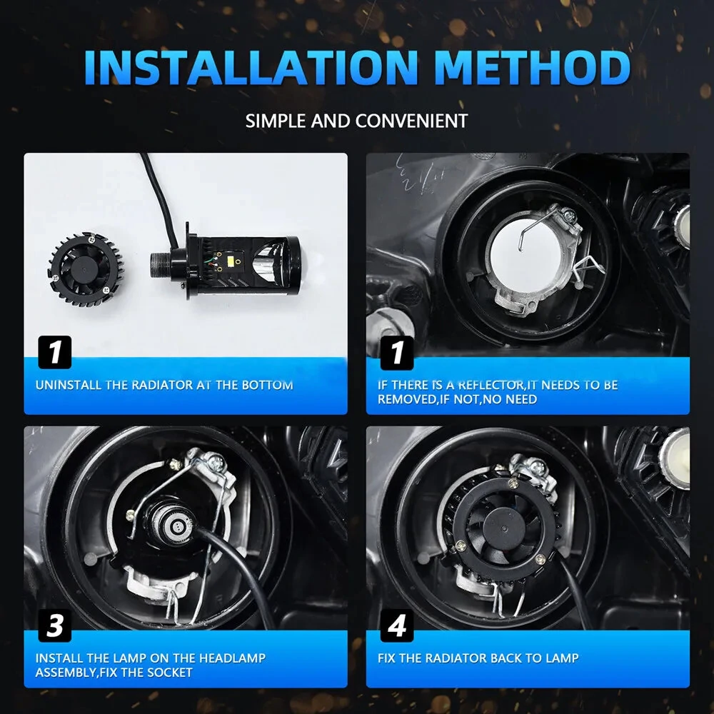 2pcs H4 LED Projector Mini Lens Auto Car LED Headlight Bulb Kit Conversion High & Low Beam 6000K Turbo Fan Car Light Lamp — view 8