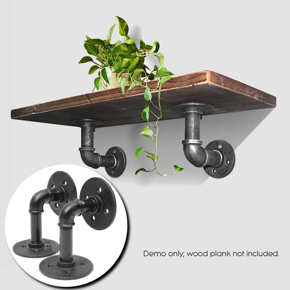 2Pcs Industrial Pipe Shelf Brackets Bookcases Holder Shelving Storage Rustic Dec — view 10