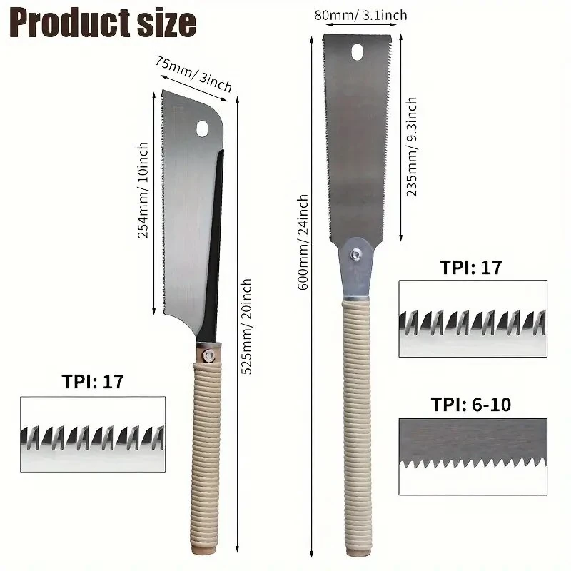 2PCS Pull Saw Set 24inch Double-Edge Saw 10/18 TPI 20inch Single-Edge Saw 14 TPI SK5 Steel Blades for Carpentry DIY Woodworking — view 5