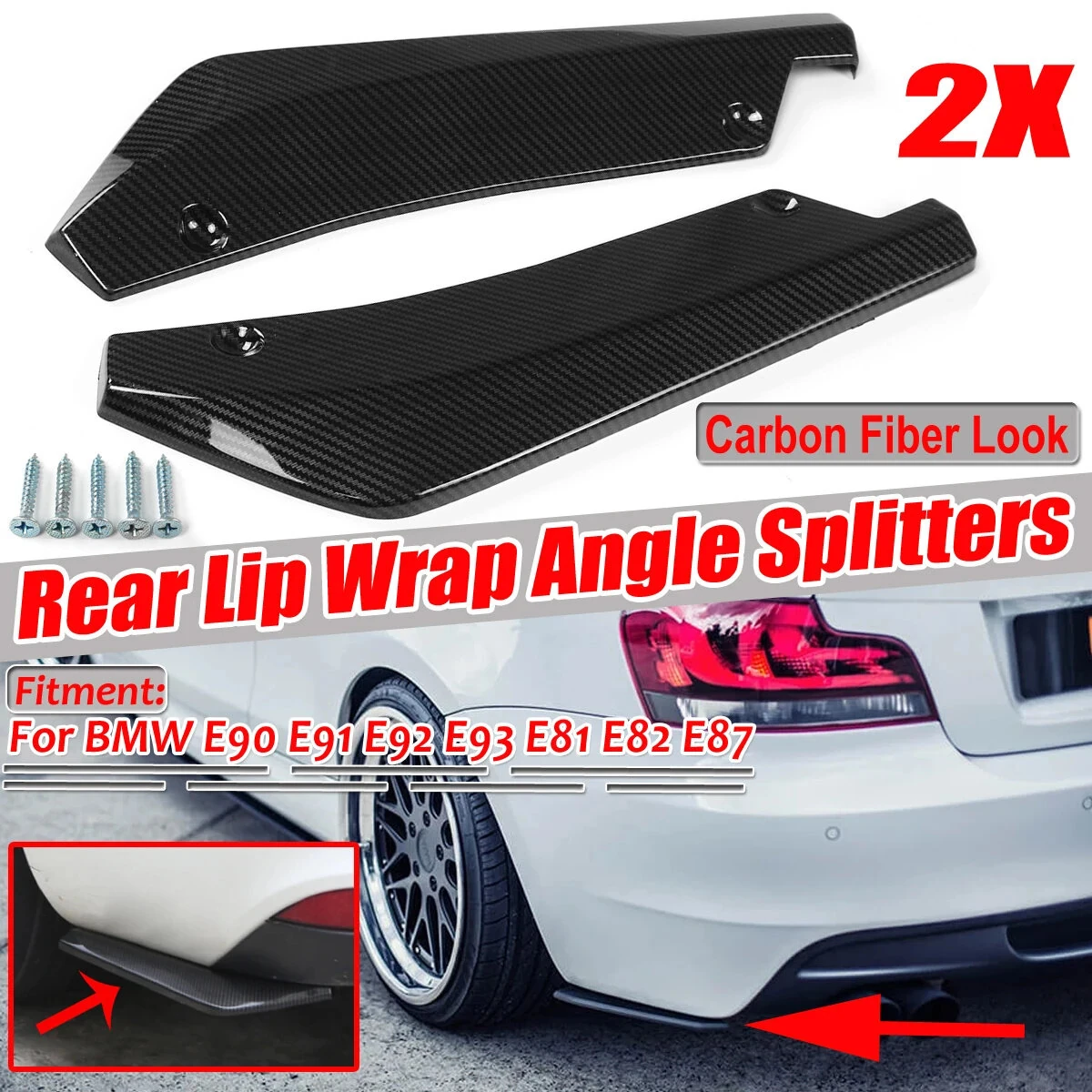 2Pcs Rear Bumper Lip Wrap Angle Diffuser Splitter Canard For BMW X5 X7 E46 E91 E90 E93 E81 E82 E87 E60 E65 — view 3