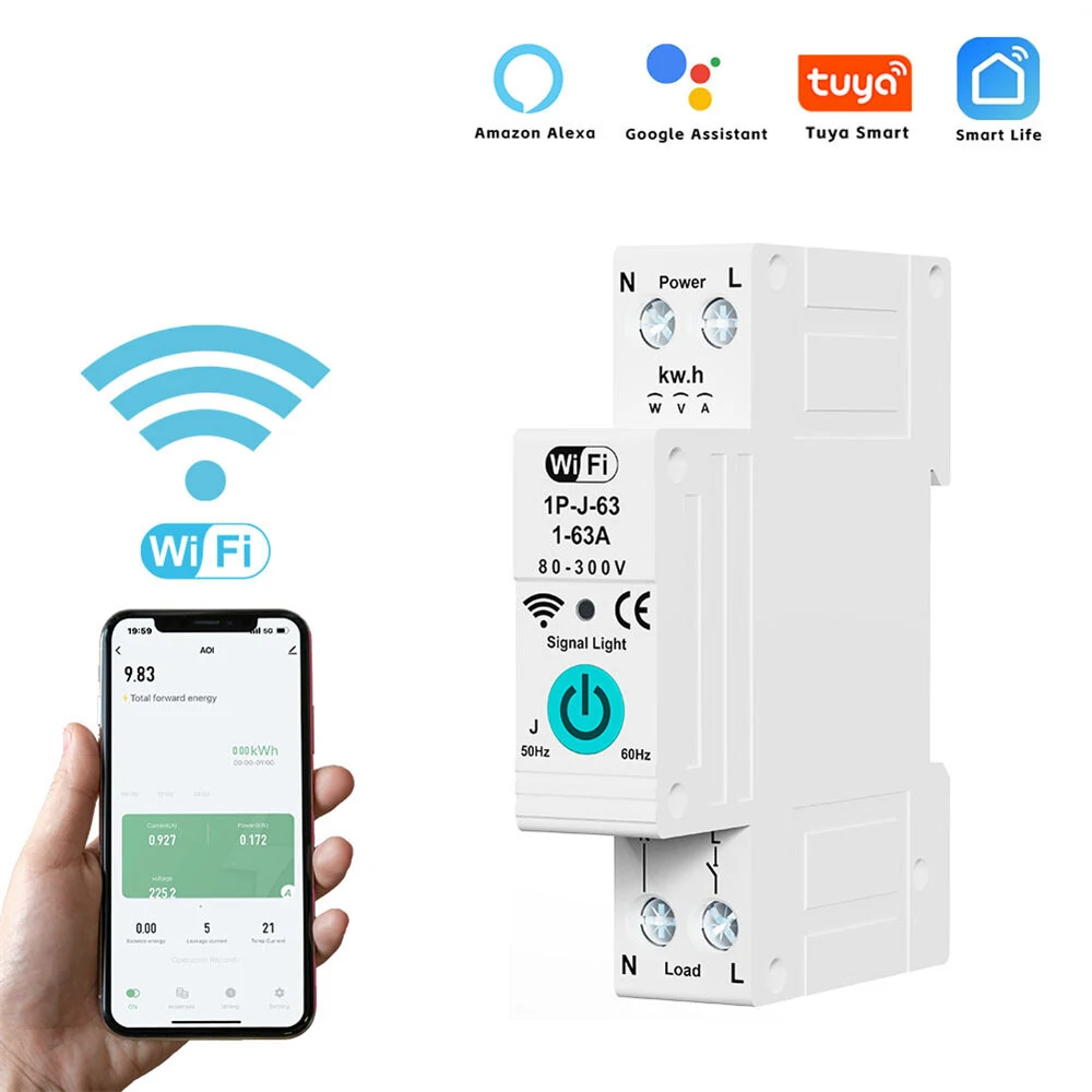 2Pcs Smart WiFi Circuit Breaker with Remote Control Voice Activation Adjustable Over Current Protection Energy Metering Easy Installation for Efficient Home Power Management — view 3