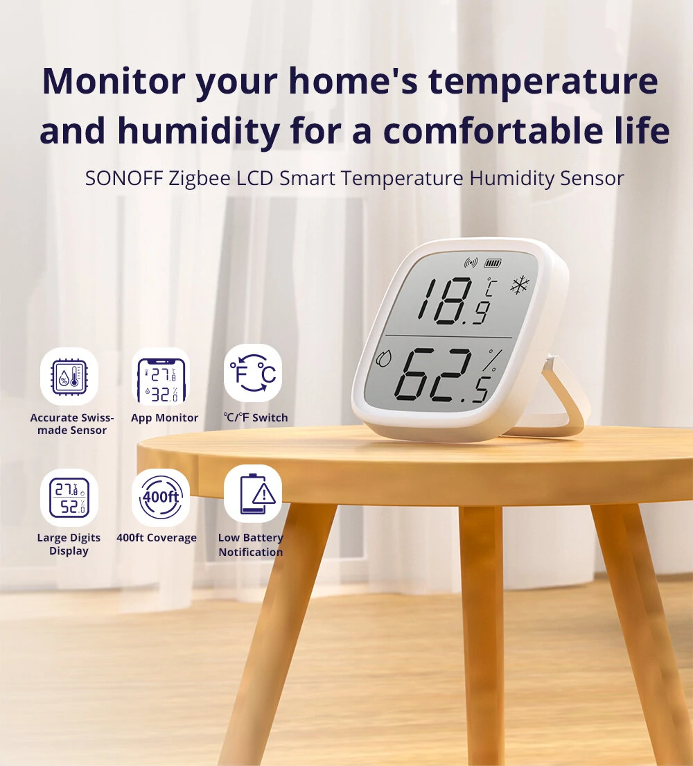 2Pcs SONOFF SNZB-02D LCD Smart Temperature Humidity Sensor APP Real-time Monitoring Work with ZB Bridge-P/ ZB Dongle/ NS Panel — view 3
