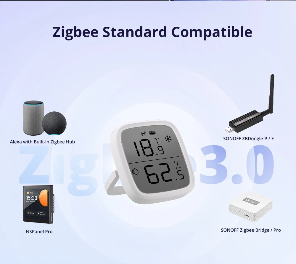 2Pcs SONOFF SNZB-02D LCD Smart Temperature Humidity Sensor APP Real-time Monitoring Work with ZB Bridge-P/ ZB Dongle/ NS Panel — view 5