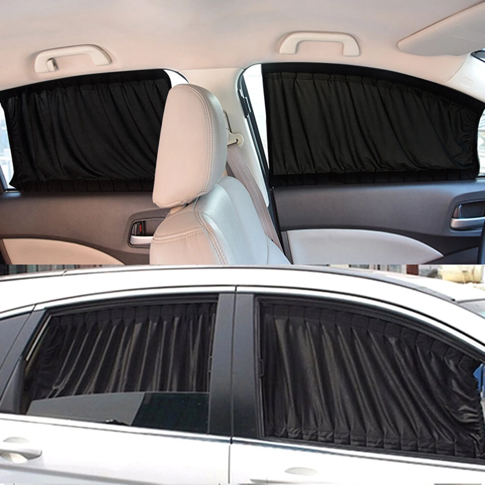 2pcs Universal Car Sunshade Side Window Curtains Automatic Folding UV Protection Pure Cloth Sun Visor Covers Thermal Insulation — view 2