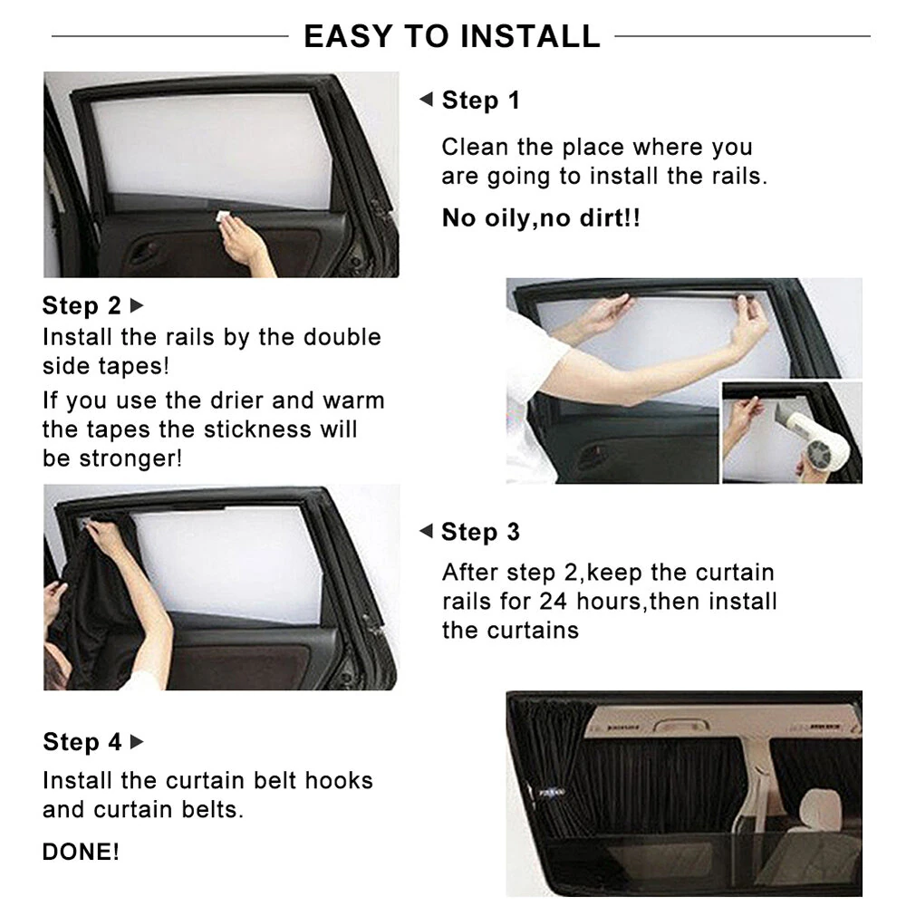 2pcs Universal Car Sunshade Side Window Curtains Automatic Folding UV Protection Pure Cloth Sun Visor Covers Thermal Insulation — view 9