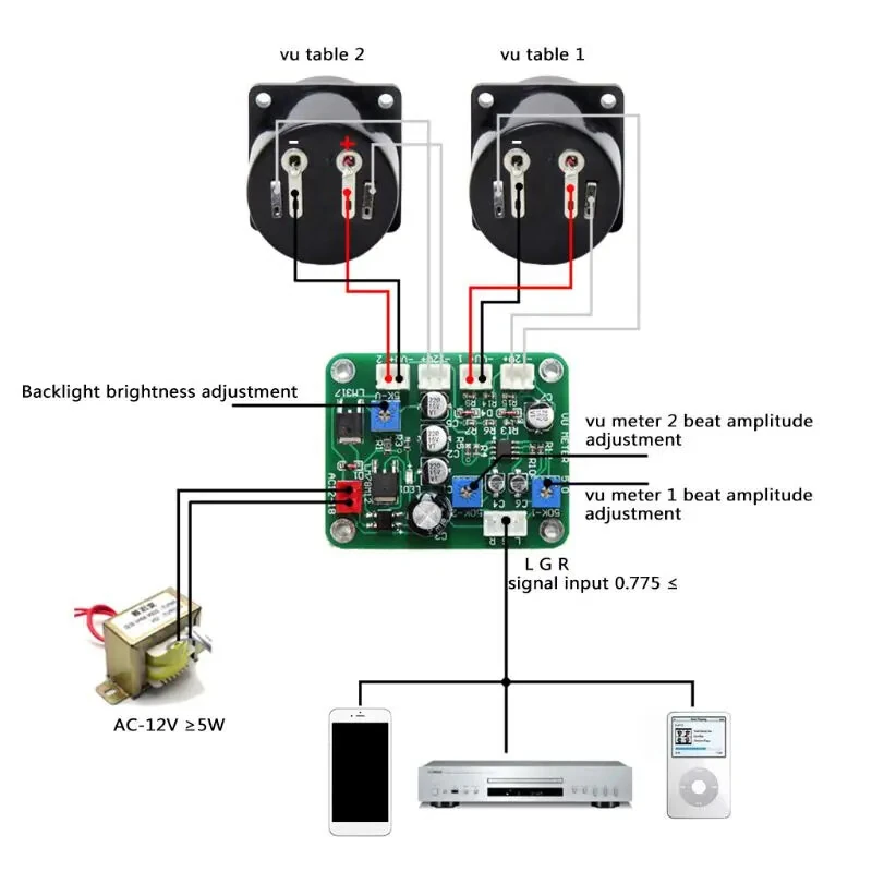 2Pcs VU Meter + 1pc Driver Board with Warm Backlight Analog VU Panel Meter Recording — view 2