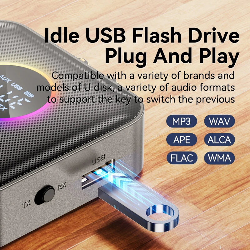 3 in 1 Digital Display bluetooth 5.4 Audio Transmitter Receiver FM Modulator Transmitter 3.5MM AUX RCA USB Type-C Multi-point Interface RGB Light Driver-free for Phone Tablet TV Speaker — view 6
