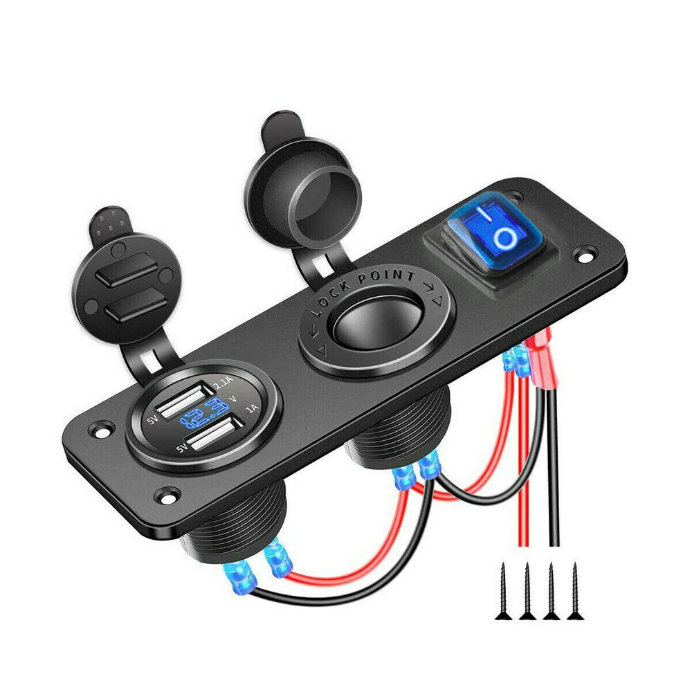 3 in 1 Dual USB Charger LED Voltmeter 12V 24V Power Socket On-Off Switch Panel B — view 2