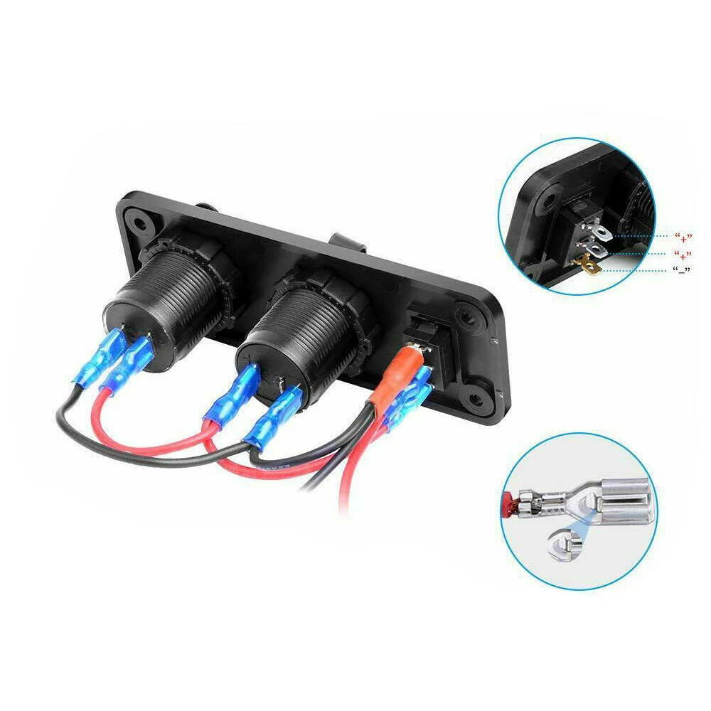 3 in 1 Dual USB Charger LED Voltmeter 12V 24V Power Socket On-Off Switch Panel B — view 3