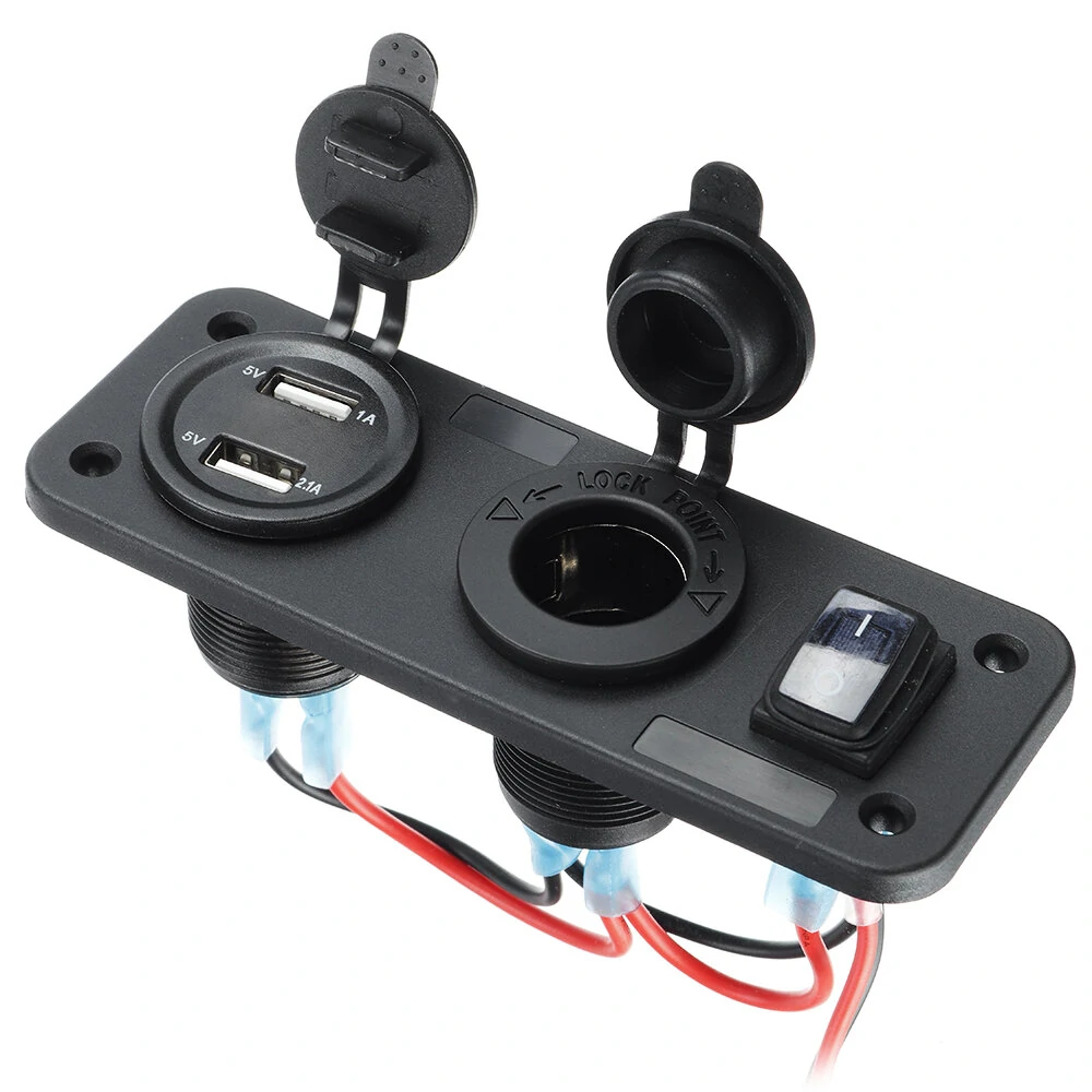 3 in 1 Dual USB Charger LED Voltmeter 12V 24V Power Socket On-Off Switch Panel B — view 4