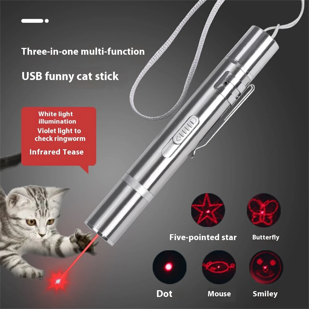 3-in-1 Red Light Cat Teaser Stick + White Light Mini Torch + UV Flashlight, USB Rechargeable Detecting Mini Pointer Pen Light — view 4