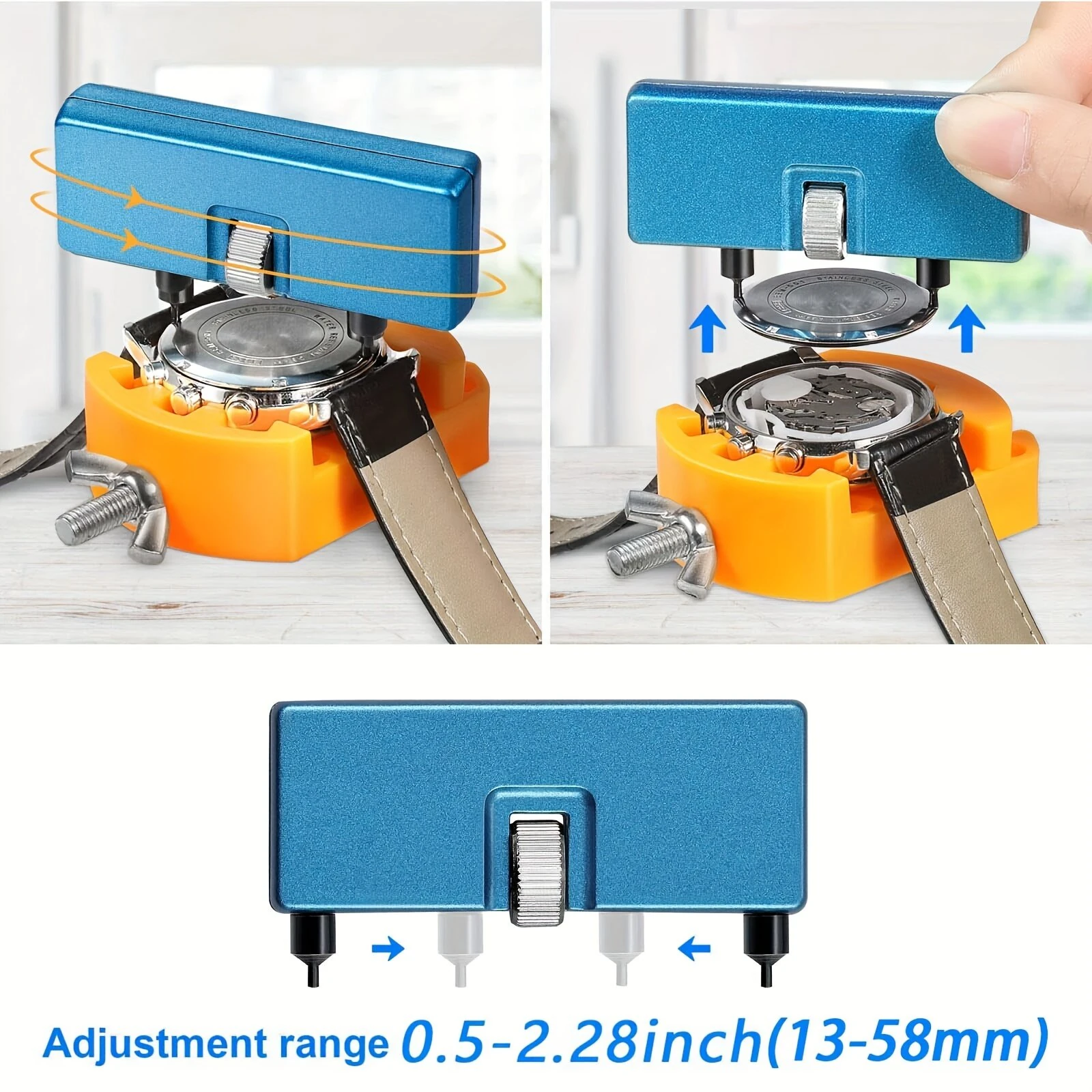3 PCS Watch Repair Tool Set Watch Wrench Back Remover Tool Adjustable Opener Back Case Remover Watch Case Back Opener Set Repair Remover Holder Base, Tweezers — view 4