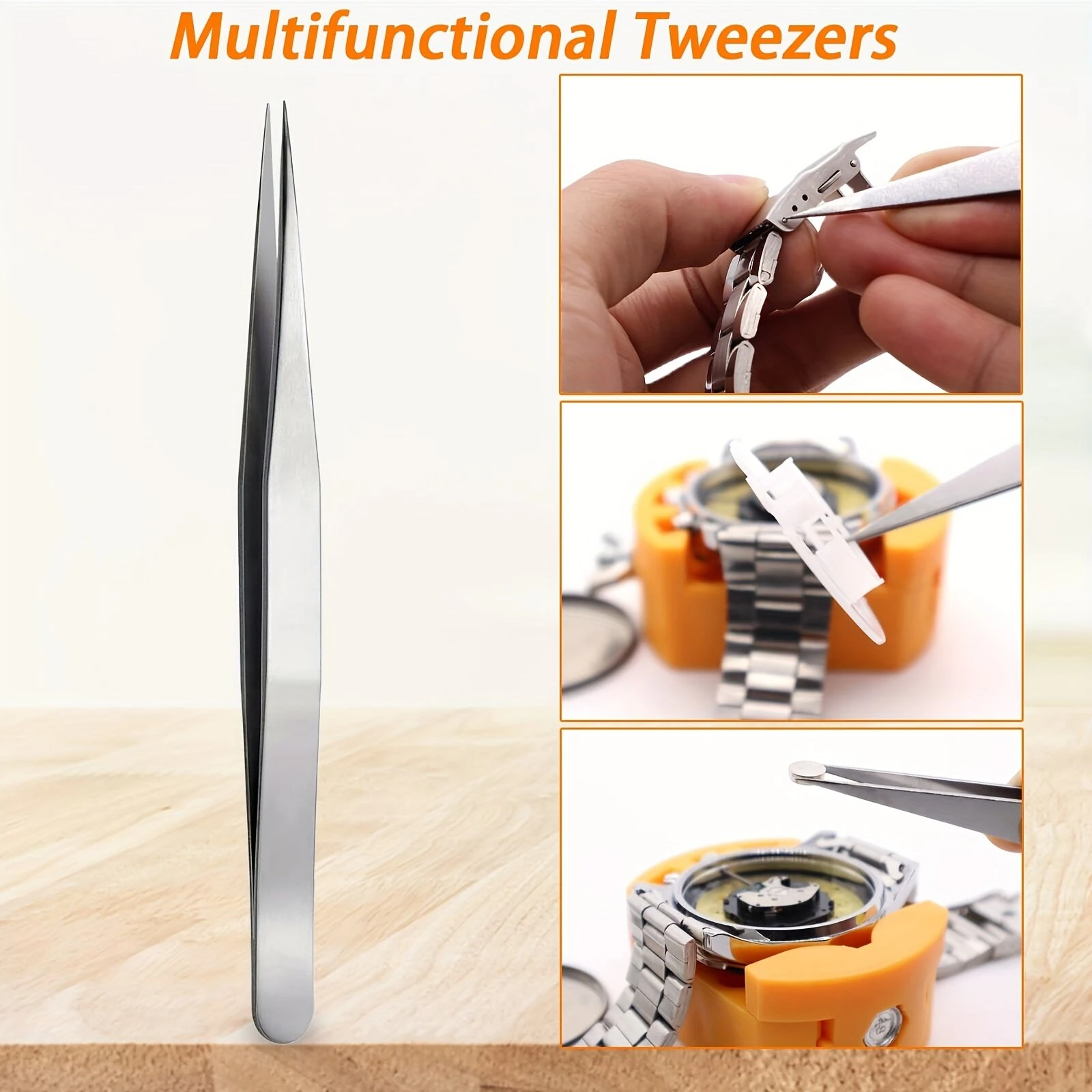 3 PCS Watch Repair Tool Set Watch Wrench Back Remover Tool Adjustable Opener Back Case Remover Watch Case Back Opener Set Repair Remover Holder Base, Tweezers — view 8