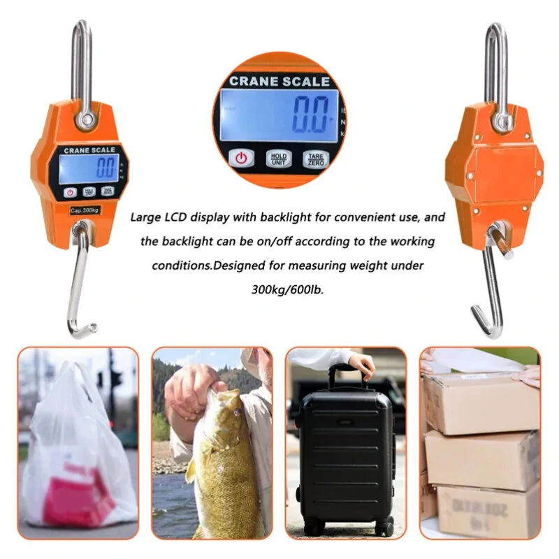 300kg Portable Handheld Scale Crane Scale Electronic Crane Scale LCD Digital Weighing Tool Industrial Heavy Duty Weight Stainless Steel Hook Scale Hanging Scale — view 10