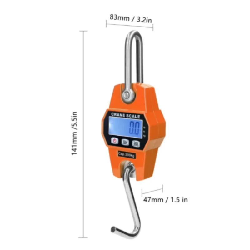 300kg Portable Handheld Scale Crane Scale Electronic Crane Scale LCD Digital Weighing Tool Industrial Heavy Duty Weight Stainless Steel Hook Scale Hanging Scale — view 6