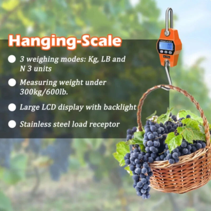 300kg Portable Handheld Scale Crane Scale Electronic Crane Scale LCD Digital Weighing Tool Industrial Heavy Duty Weight Stainless Steel Hook Scale Hanging Scale — view 7