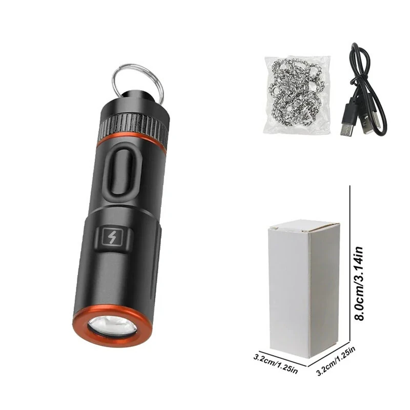 300LM Powerful EDC LED Keychain Flashlight With Battery Rechargeable Mini Torch Portable Work Light with Magnet Back Clip, Alloy Chain — view 10