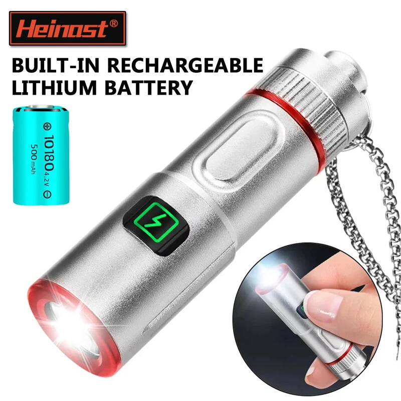 300LM Powerful EDC LED Keychain Flashlight With Battery Rechargeable Mini Torch Portable Work Light with Magnet Back Clip, Alloy Chain — view 3