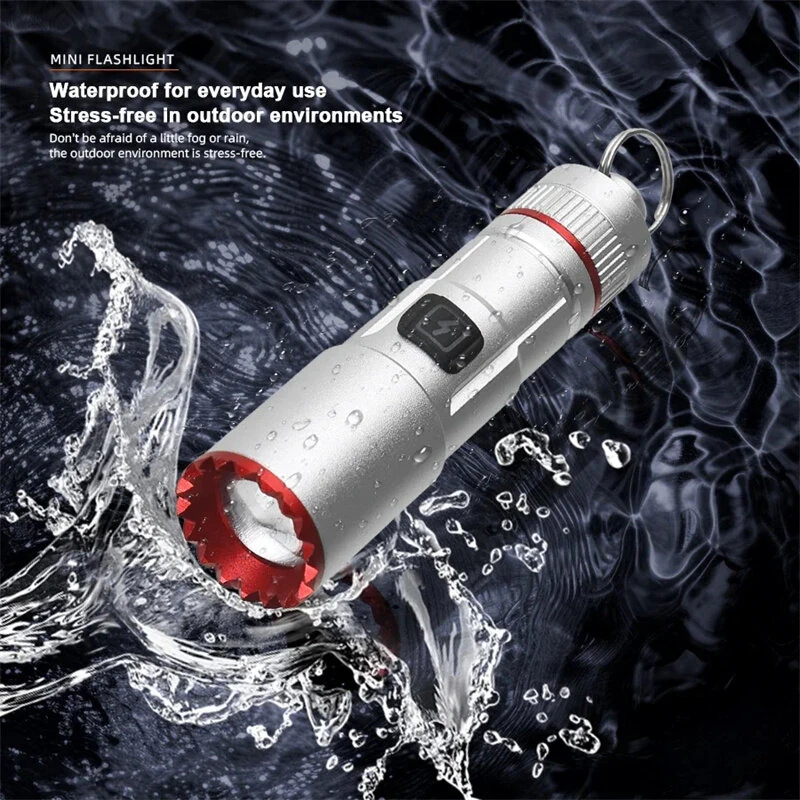 300LM Powerful EDC LED Keychain Flashlight With Battery Rechargeable Mini Torch Portable Work Light with Magnet Back Clip, Alloy Chain — view 4