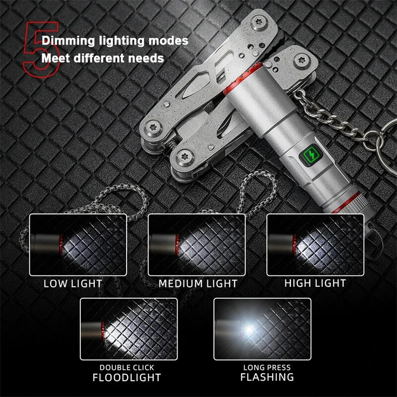 300LM Powerful EDC LED Keychain Flashlight With Battery Rechargeable Mini Torch Portable Work Light with Magnet Back Clip, Alloy Chain — view 6