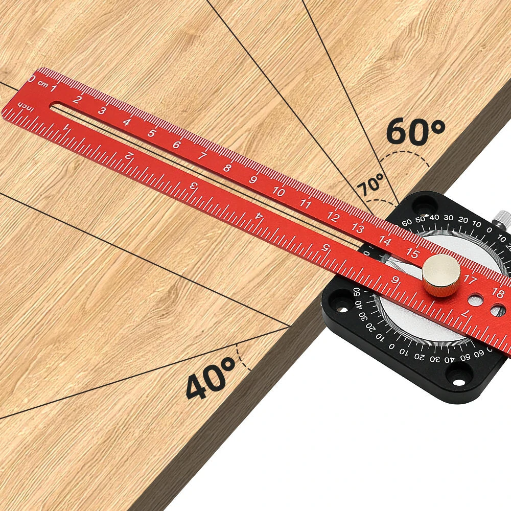 300mm 12 Inch Woodworking Scriber Compass Angle Scoring Ruler Adjustable T-type Ruler 360 Degree Angle Marking Gauge — view 2