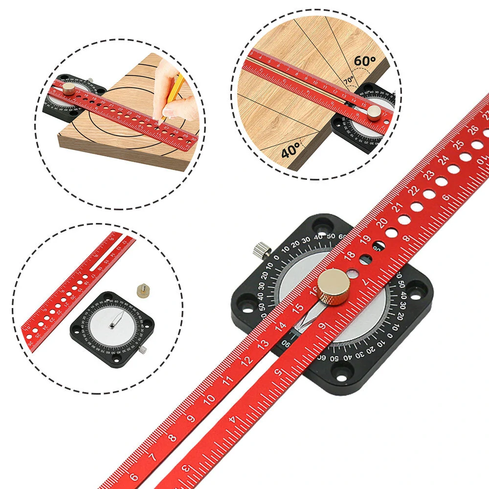 300mm 12 Inch Woodworking Scriber Compass Angle Scoring Ruler Adjustable T-type Ruler 360 Degree Angle Marking Gauge — view 4
