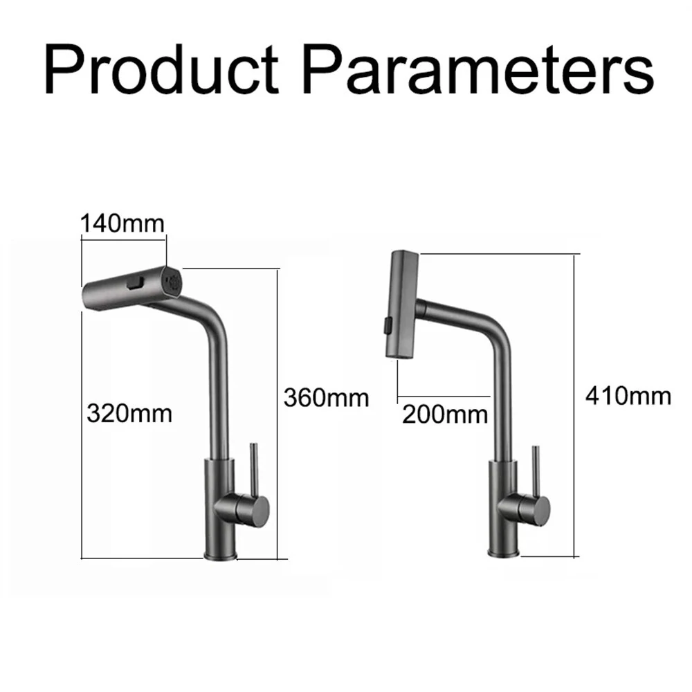 304 Stainless Steel Kitchen Faucet Pull Out Rotation Waterfall Stream Sprayer Brushed Nickel High Efficiency Cleaning Elegant Design Sink Mixer Tap Accessory — view 7
