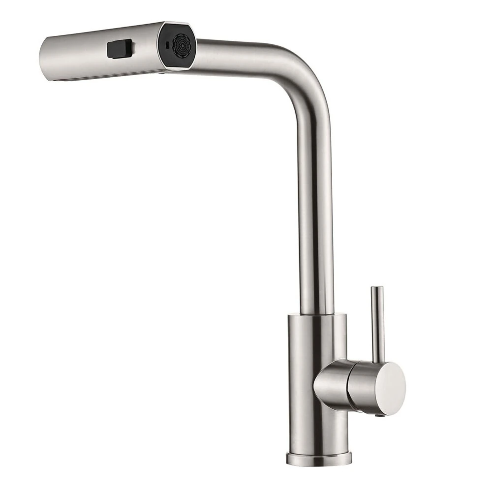 304 Stainless Steel Kitchen Faucet Pull Out Rotation Waterfall Stream Sprayer Brushed Nickel High Efficiency Cleaning Elegant Design Sink Mixer Tap Accessory — view 8